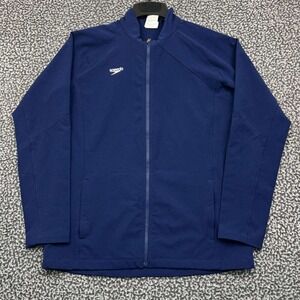 Speedo Men Large Navy Blue Full Zip Track Jacket Lightweight Athletic Swim L